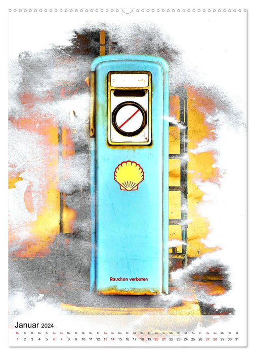 Gasoline - Vintage Tanksäulen in Szene gesetzt (CALVENDO Wandkalender 2024)