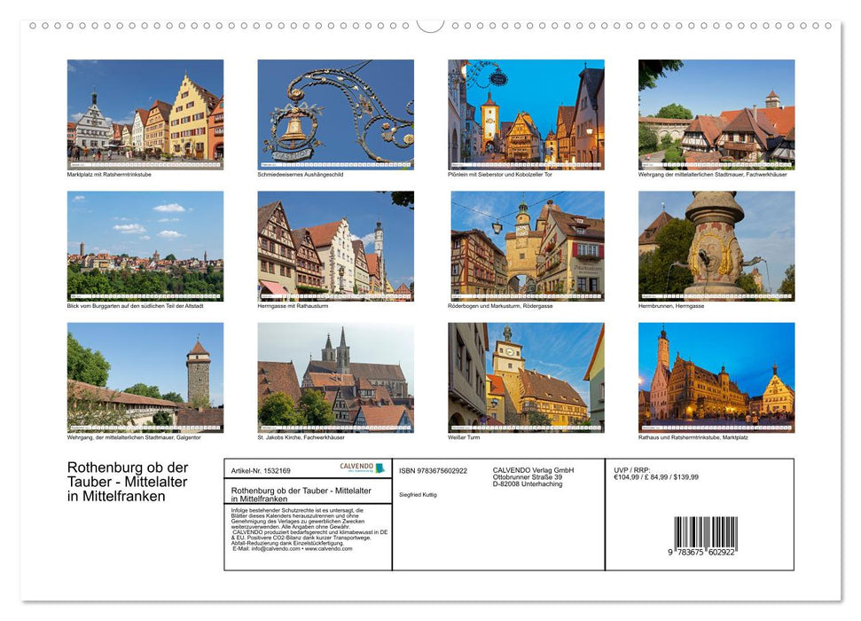 Rothenburg ob der Tauber - Mittelalter in Mittelfranken (CALVENDO Premium Wandkalender 2024)