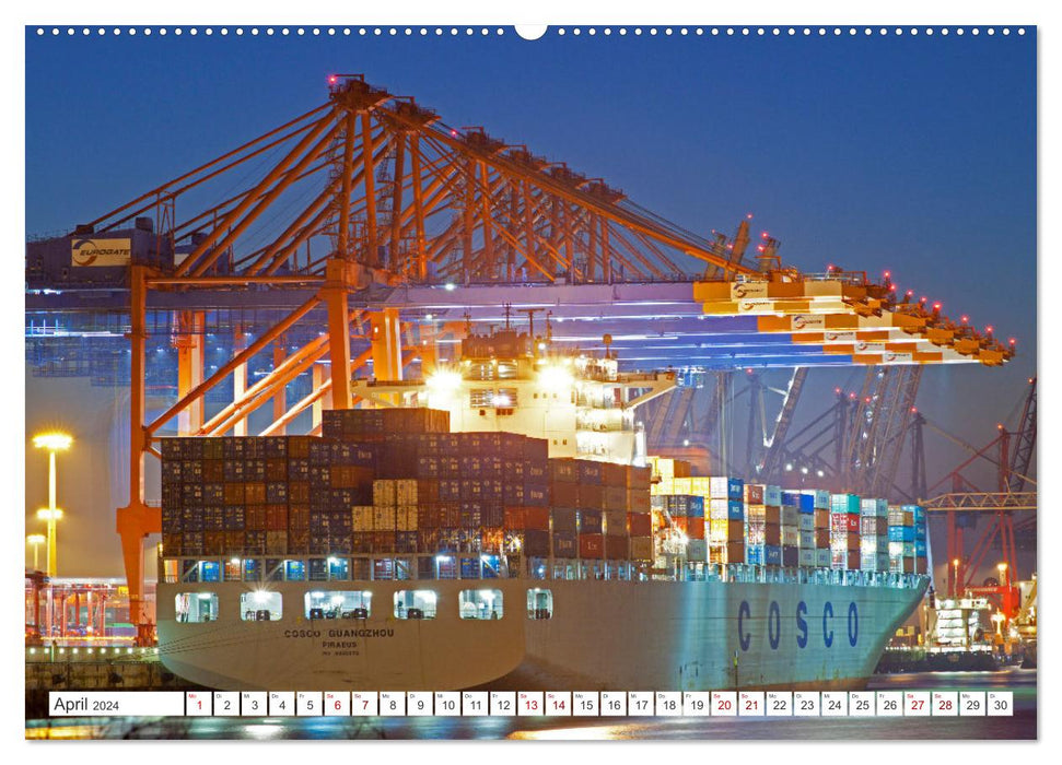 Der Hamburger Hafen - Touristenattraktion, Güterumschlag, Arbeitsstätte (CALVENDO Premium Wandkalender 2024)