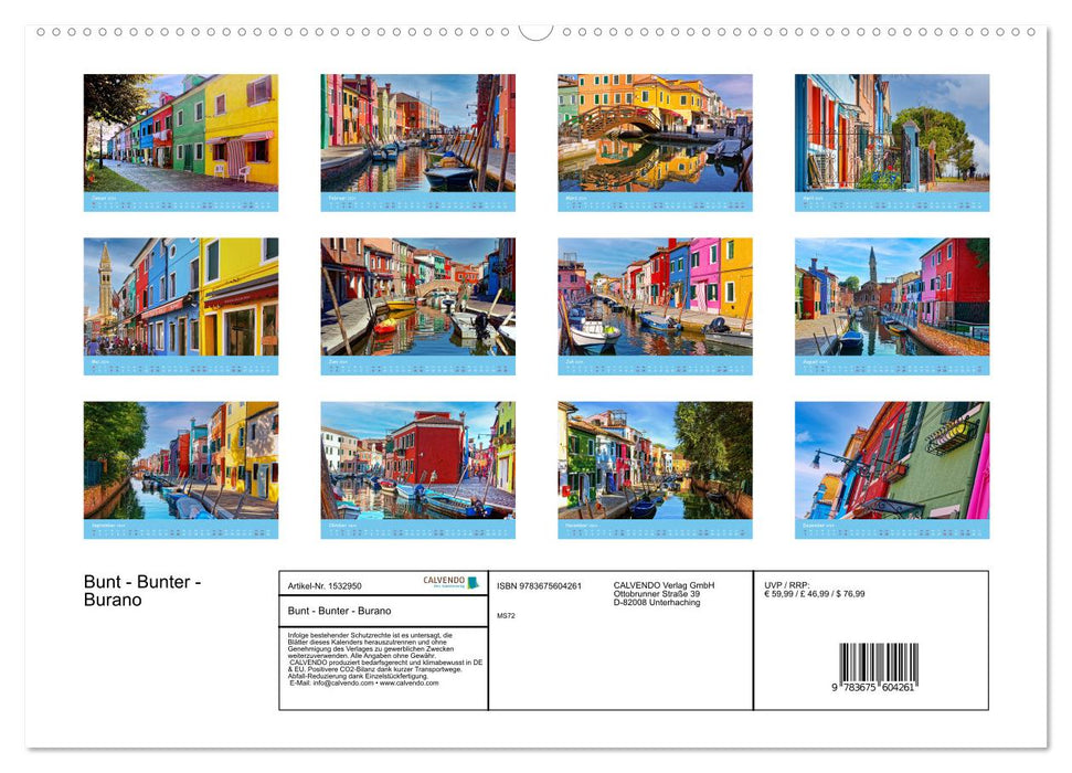 Colorful Colorful Burano (CALVENDO Wall Calendar 2024) 