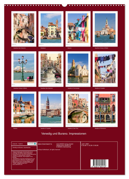 Venedig und Burano. Impressionen (CALVENDO Wandkalender 2024)
