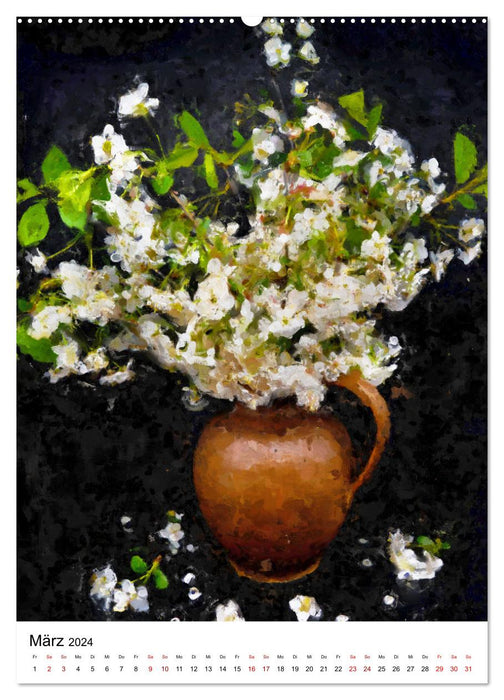 Blütenzauber - Gemalte Blumensträuße auf dem Tisch (CALVENDO Premium Wandkalender 2024)