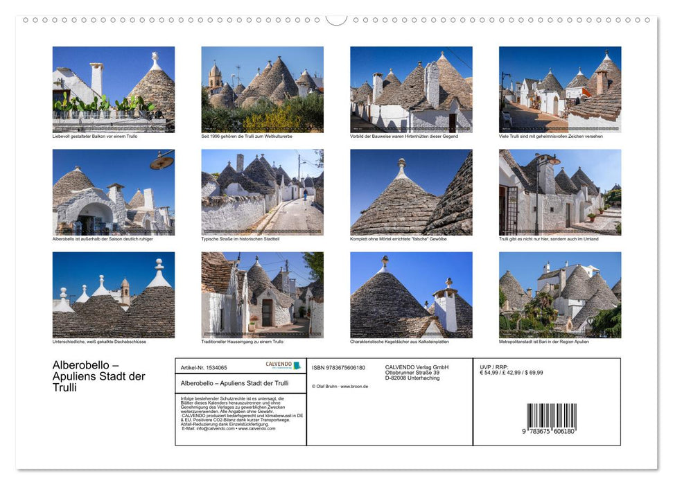 Alberobello – Apuliens Stadt der Trulli (CALVENDO Wandkalender 2024)