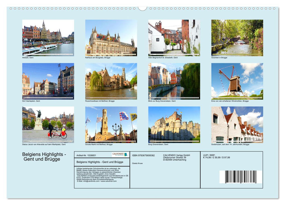 Belgium's highlights Ghent and Bruges (CALVENDO Premium Wall Calendar 2024) 