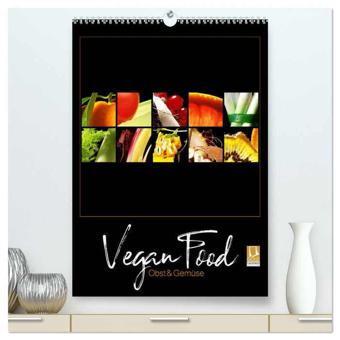 Vegan Food Kalender – Obst und Gemüse auf Schwarz (CALVENDO Premium Wandkalender 2024)
