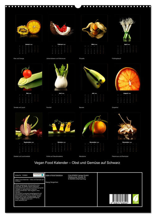 Vegan Food Calendar – Fruit and Vegetables on Black (CALVENDO Premium Wall Calendar 2024) 