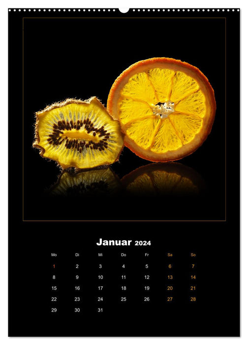 Vegan Food Kalender – Obst und Gemüse auf Schwarz (CALVENDO Premium Wandkalender 2024)