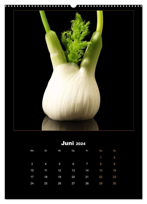 Vegan Food Calendar – Fruit and Vegetables on Black (CALVENDO Premium Wall Calendar 2024) 