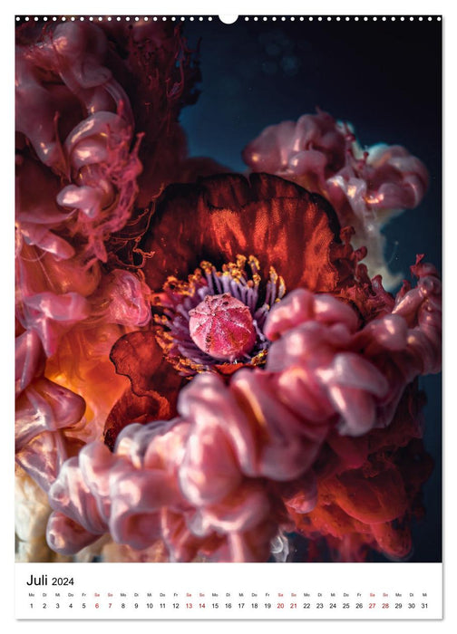 Spiel der Farben - Blüten unter Wasser mit Acrylfarben (CALVENDO Premium Wandkalender 2024)