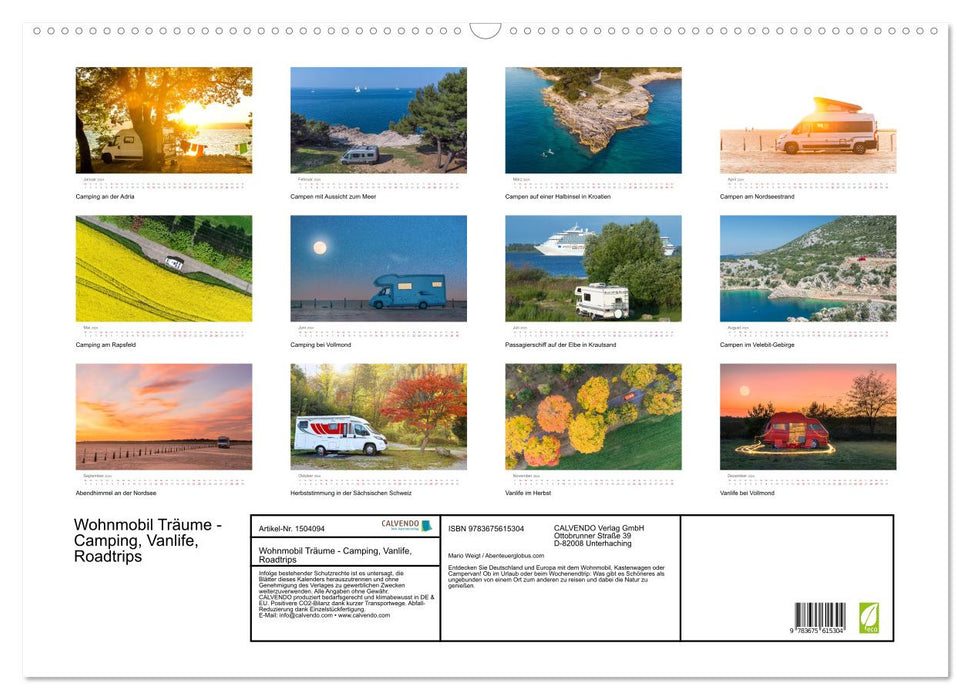 Rêves de camping-car - camping, vanlife, road trips (calendrier mural CALVENDO 2024) 