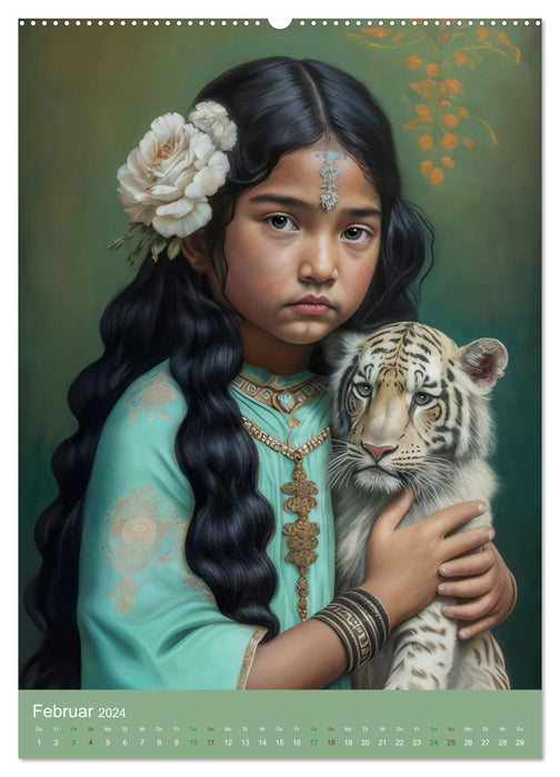 Raubkatzen mit Ornamenten indischer Art (CALVENDO Premium Wandkalender 2024)