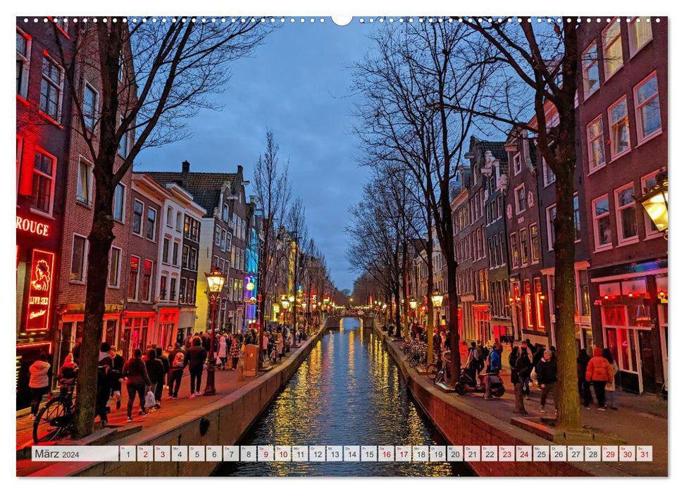 Amsterdam am Tag und bei Nacht (CALVENDO Wandkalender 2024)