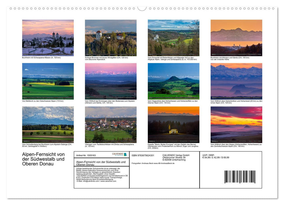 Alpen-Fernsichten von der Südwestalb und Oberen Donau (CALVENDO Wandkalender 2024)