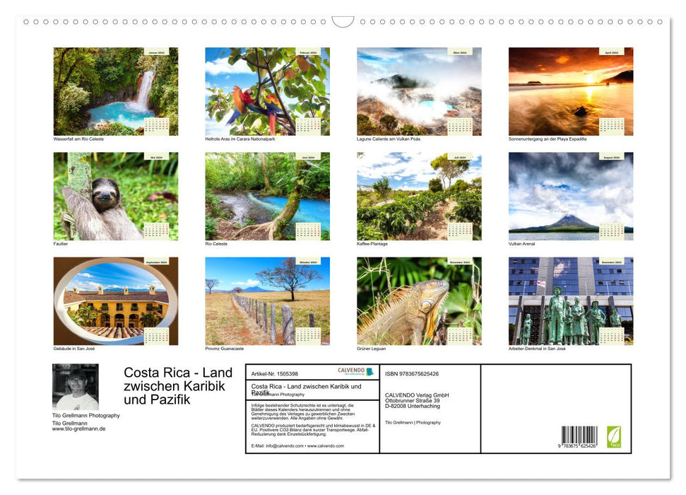 Costa Rica - Land zwischen Karibik und Pazifik (CALVENDO Wandkalender 2024)