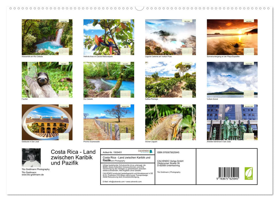 Costa Rica - Land zwischen Karibik und Pazifik (CALVENDO Premium Wandkalender 2024)