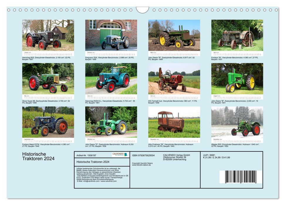 Historische Traktoren 2024 (CALVENDO Wandkalender 2024)