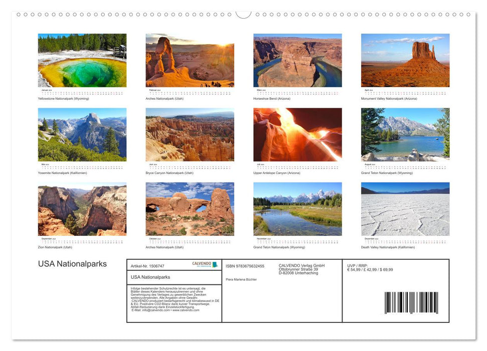 USA Nationalparks - Eine Reise durch die Vielfalt und Schönheit der Naturparks Nordamerikas (CALVENDO Wandkalender 2024)