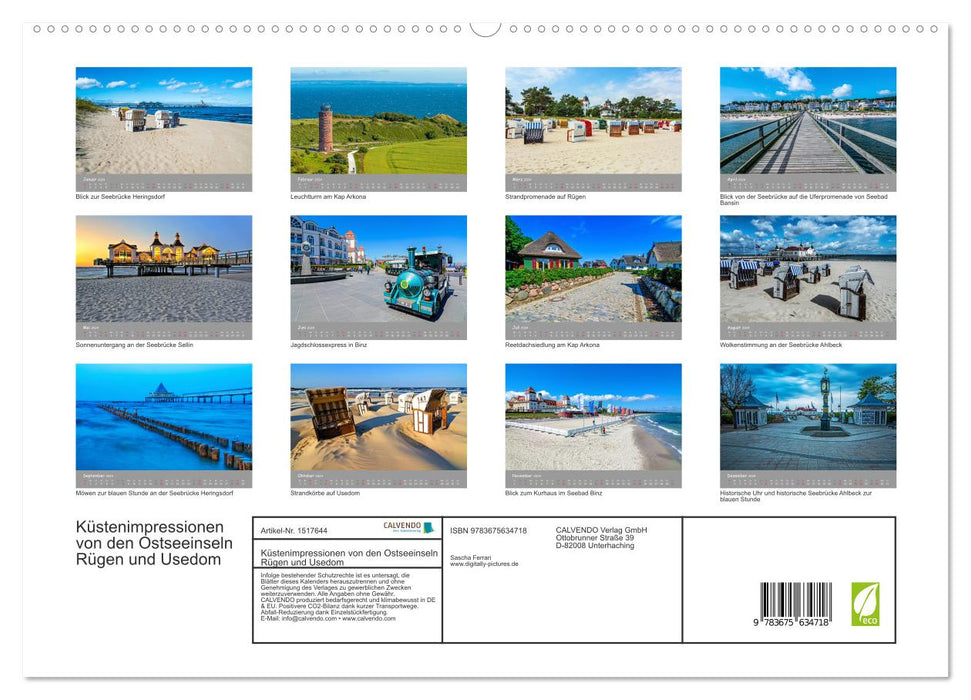 Impressions côtières des îles de la mer Baltique de Rügen et Usedom (Calendrier mural CALVENDO Premium 2024) 