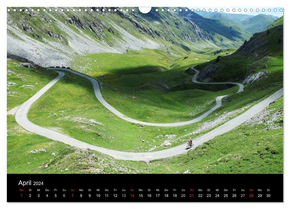 Alpenpässe auf dem Rennrad "Himmlische Serpentinen" (CALVENDO Wandkalender 2024)