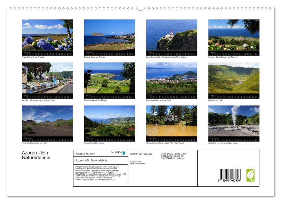 Açores - Une expérience nature (Calendrier mural CALVENDO Premium 2024) 