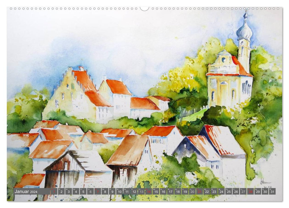 Murnau und das Blaue Land - Aquarelle und Fotografien (CALVENDO Premium Wandkalender 2024)
