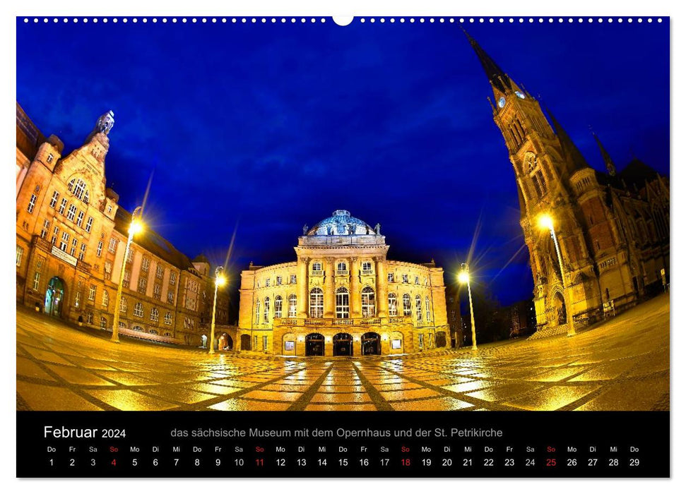 Chemnitz/Sachsen zur blauen Stunde (CALVENDO Premium Wandkalender 2024)
