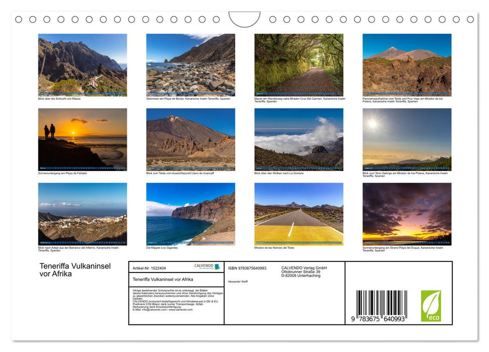 Île volcanique de Tenerife au large de l'Afrique (calendrier mural CALVENDO 2024) 