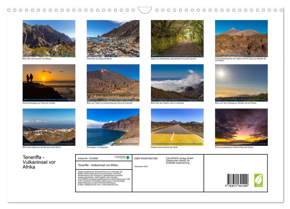 Tenerife - île volcanique au large de l'Afrique (calendrier mural CALVENDO 2024) 