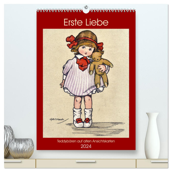 Erste Liebe - Teddybären auf alten Ansichtskarten (CALVENDO Premium Wandkalender 2024)