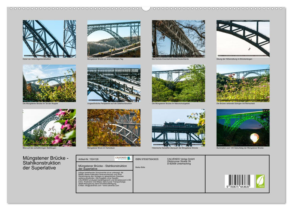 Pont de Müngsten - construction en acier exceptionnelle (Calendrier mural CALVENDO Premium 2024) 