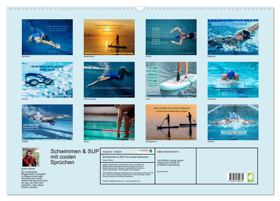 Schwimmen und SUP Begleitet mit coolen Sprüchen (CALVENDO Wandkalender 2024)