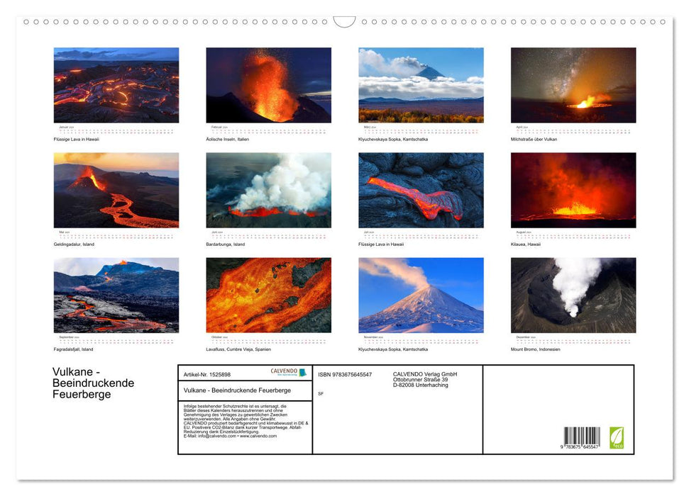 Volcans – Impressionnantes montagnes de feu (Calendrier mural CALVENDO 2024) 