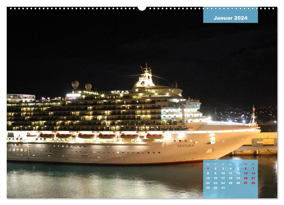 Sur un long voyage - bateaux de croisière dans les Caraïbes (Calendrier mural CALVENDO Premium 2024) 