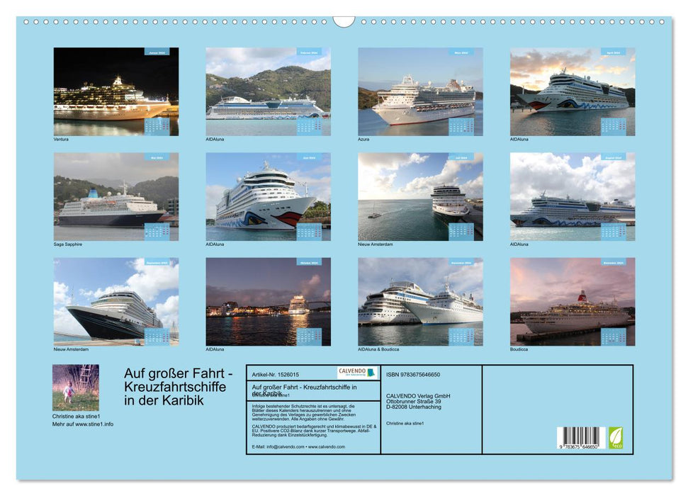 Auf großer Fahrt - Kreuzfahrtschiffe in der Karibik (CALVENDO Wandkalender 2024)