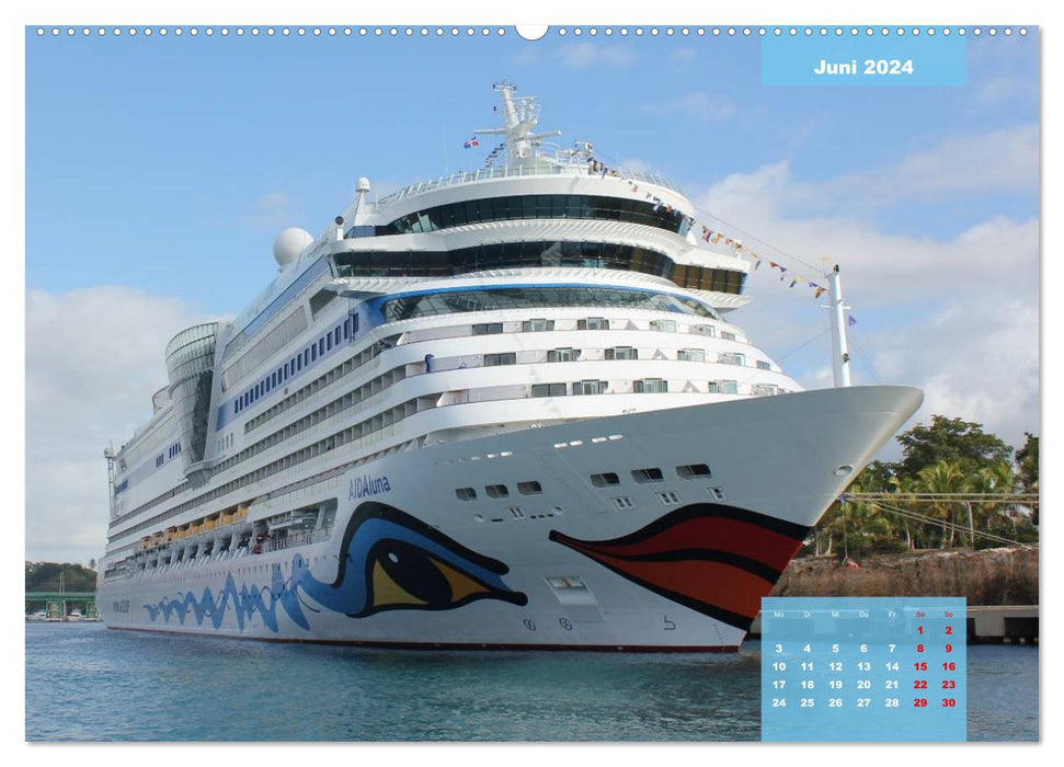 Auf großer Fahrt - Kreuzfahrtschiffe in der Karibik (CALVENDO Wandkalender 2024)