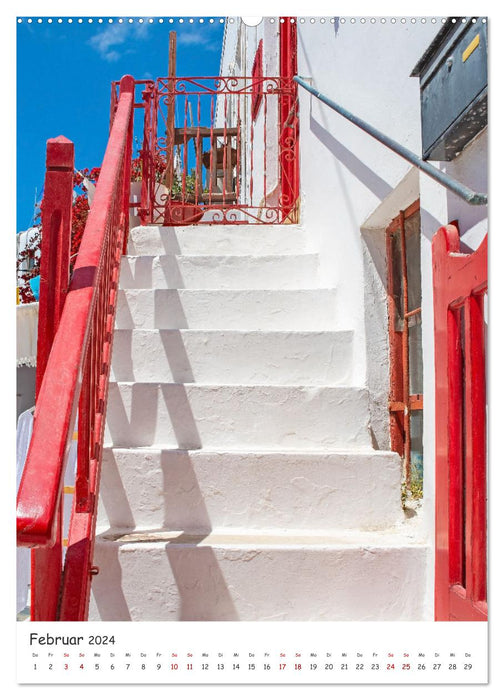 Monter et descendre les escaliers dans les rues de la vieille ville de Mykonos (Calendrier mural CALVENDO Premium 2024) 