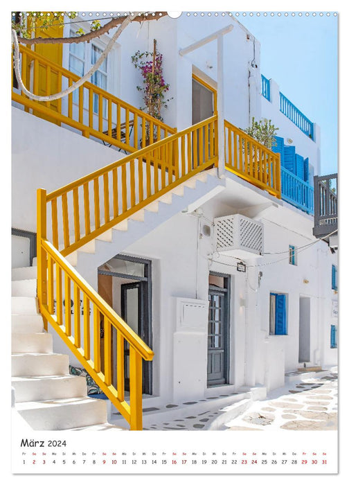 Monter et descendre les escaliers dans les rues de la vieille ville de Mykonos (Calendrier mural CALVENDO Premium 2024) 