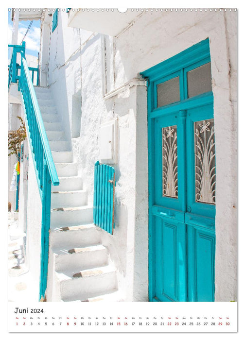 Monter et descendre les escaliers dans les rues de la vieille ville de Mykonos (Calendrier mural CALVENDO Premium 2024) 