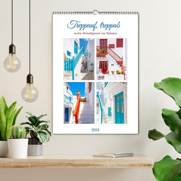 Treppauf, treppab in den Altstadtgassen von Mykonos (CALVENDO Wandkalender 2024)