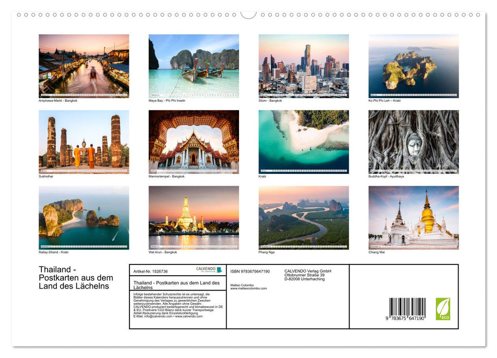 Thaïlande - Cartes postales du pays du sourire (Calvendo Premium Wall Calendar 2024) 