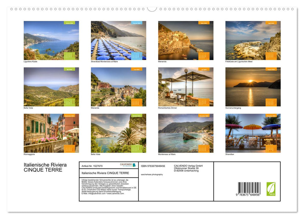 Italienische Riviera Cinque Terre (CALVENDO Premium Wandkalender 2024)