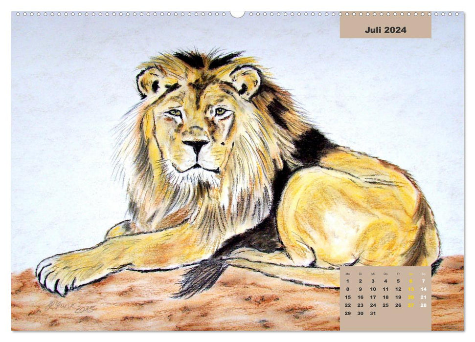PortraiTierART Großkatzen - Wundervolle Portraitzeichnungen (CALVENDO Premium Wandkalender 2024)