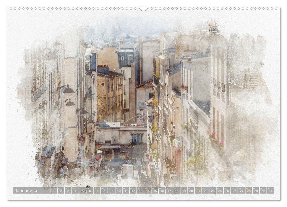 Paris à l'aquarelle (CALVENDO Wandkalender 2024)