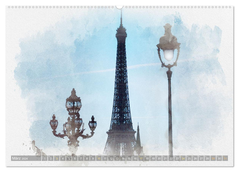 Paris à l'aquarelle (CALVENDO Wandkalender 2024)