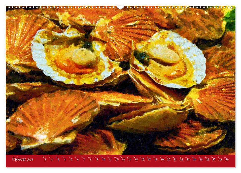 Meeresfrüchte - Gemalte Stillleben aus Poseidons Reich (CALVENDO Premium Wandkalender 2024)