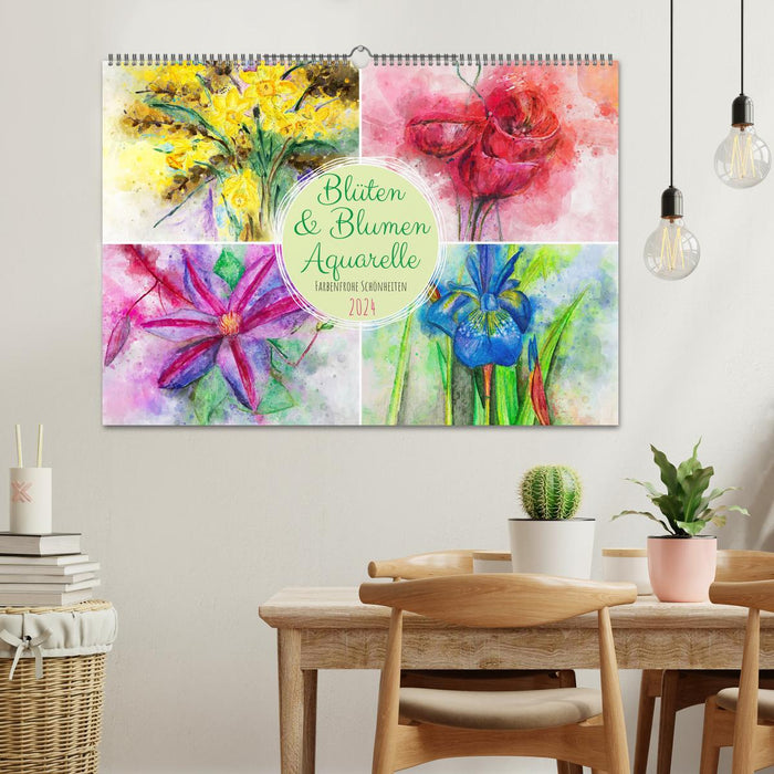 Blüten & Blumen Aquarelle - Farbenfrohe Schönheiten (CALVENDO Wandkalender 2024)