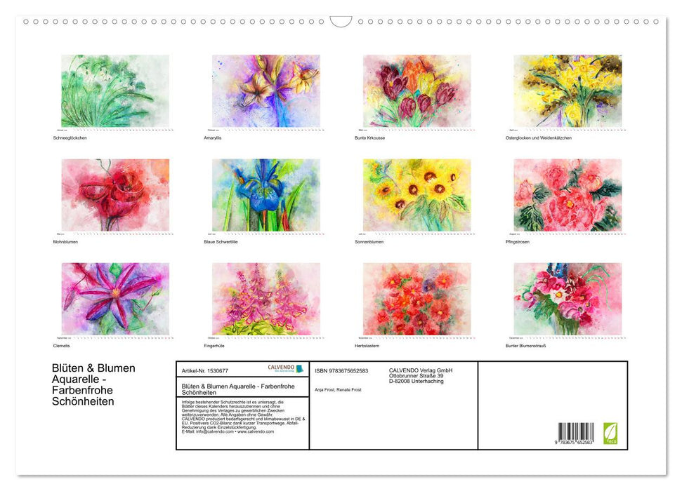 Blüten & Blumen Aquarelle - Farbenfrohe Schönheiten (CALVENDO Wandkalender 2024)