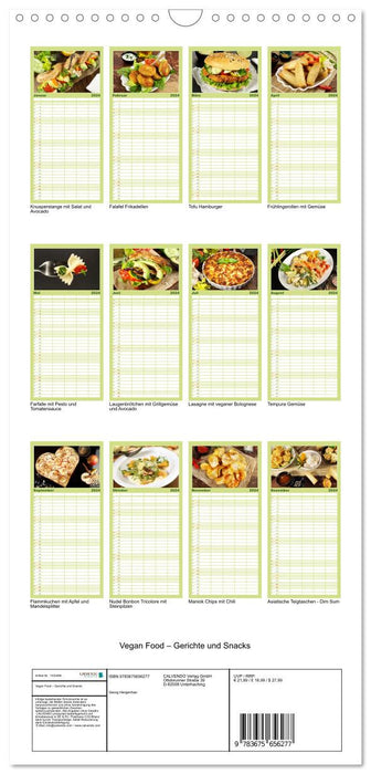 Calendrier alimentaire végétalien – plats et collations (Planificateur familial CALVENDO 2024) 