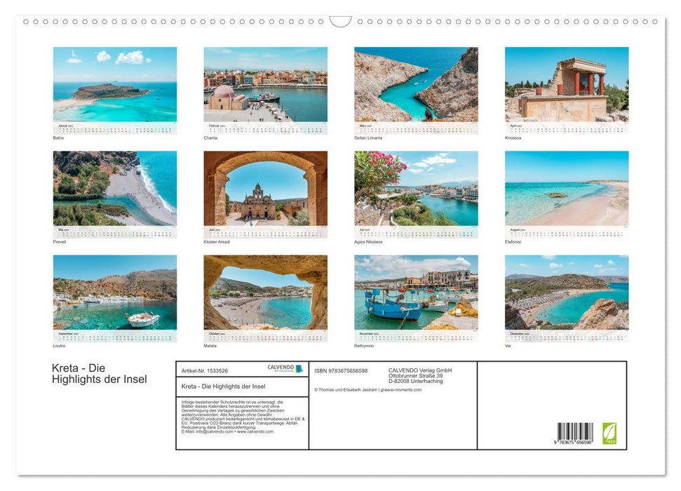Kreta - Die Highlights der Insel (CALVENDO Wandkalender 2024)