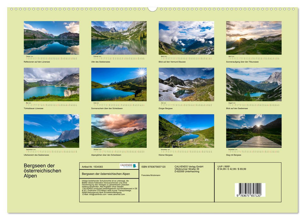 Bergseen der österreichischen Alpen (CALVENDO Wandkalender 2024)